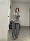 Mutedance 24 Autumn and Winter Flower Dye V-Neck Top Series MD-MD24FW58-GRAY MD24FW58 MD24FW59
